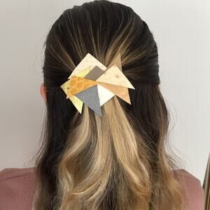 Artisan Whimsical Handmade Geometric Leather hair clip Artsy Edgy Statement